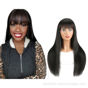 Cheap Price Brazilian Virgin Hair Natural Straight Cuticle Aligned 100% Human Hair Full Machine Made None Lace Wigs With Bangs